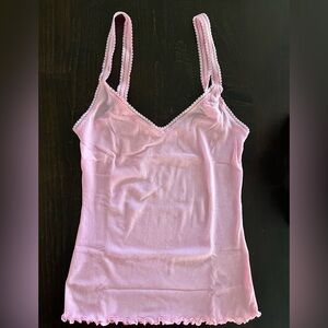 On Gossamer Light Pink Lace-Trim V-Neck Sheer Cami